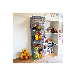 4 Bölmeli Tel Küp Çok Amaçlı Organizer Raf Mavi 33cm Mutfak, Oyuncak, Kiler, Depolama Rafı