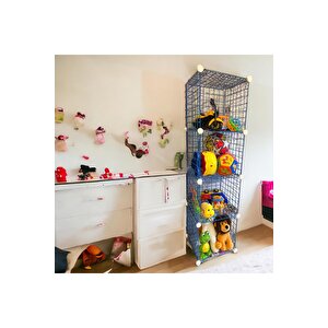 4 Bölmeli Tel Küp Çok Amaçlı Organizer Raf Mavi 33cm Mutfak, Oyuncak, Kiler, Depolama Rafı
