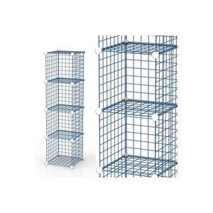 4 Bölmeli Tel Küp Çok Amaçlı Organizer Raf Mavi 33cm Mutfak, Oyuncak, Kiler, Depolama Rafı