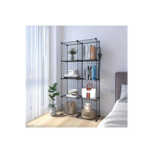 8 Bölmeli Tel Küp Çok Amaçlı Organizer Raf Siyah 33cm Mutfak, Oyuncak, Kiler, Depolama Rafı