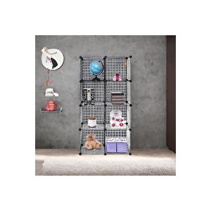 8 Bölmeli Tel Küp Çok Amaçlı Organizer Raf Siyah 33cm Mutfak, Oyuncak, Kiler, Depolama Rafı