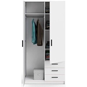 Mimoza Giyinme Dolabı - Çok Amaçlı Dolap - Gardırop 90 Cm-2 Kapaklı-3 Çekmeceli