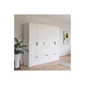 Alev Giyinme Dolabı - Çok Amaçlı Dolap - Gardırop 225 Cm-5 Kapaklı-3 Çekmeceli