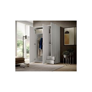 Ahu Giyinme Dolabı - Çok Amaçlı Dolap - Gardırop 120 Cm-3 Kapaklı-2 Çekmeceli