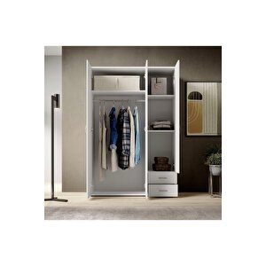 Ahu Giyinme Dolabı - Çok Amaçlı Dolap - Gardırop 120 Cm-3 Kapaklı-2 Çekmeceli