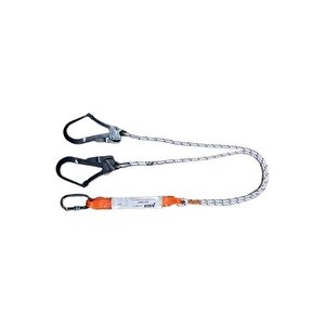 Çift Kollu Şok Emici Lanyard Statik Halatlı Karabinalı Büyük Kancalı