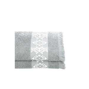 Hereke 2'li El Yüz Havlusu Seti %100 Pamuk Jakarlı Açık Gri 50x80 Cm 2’li Set