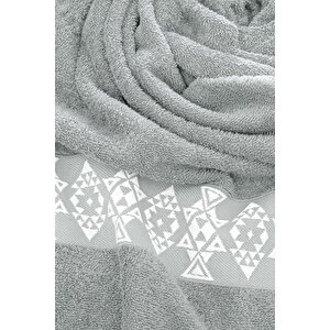 Hereke 2'li El Yüz Havlusu Seti %100 Pamuk Jakarlı Açık Gri 50x80 Cm 2’li Set