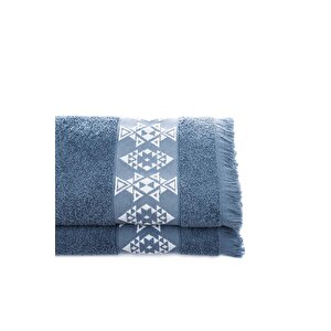 Hereke 2'li El Yüz Havlusu Seti %100 Pamuk Jakarlı Koyu Mavi 50x80 Cm 2’li Set