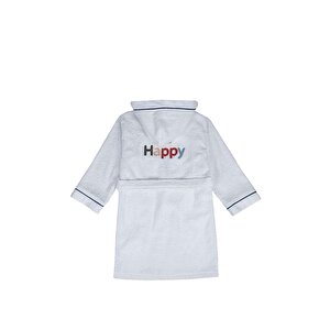 Be Happy Erkek Çocuk Bornoz %100 Pamuk Nakışlı Krem/lacivert 7-8 Yaş