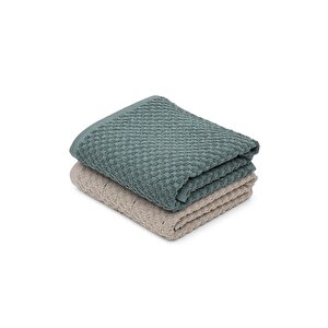Parla 2'li Mutfak Havlusu %100 Pamuk  Bukle-bukle Bej-yeşil 50x70 Cm 2’li Set