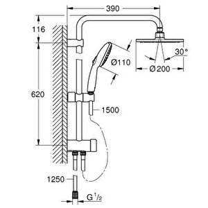 Grohe Tempesta System 200 Duvar Bağlantılı, Divertörlü Duş Sistemi - 27389003