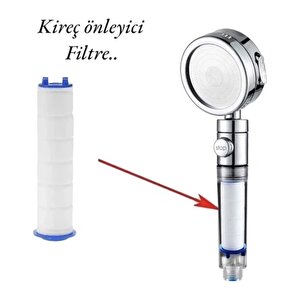 Kireç Önleyici Özellikli Su Tasarruflu Duş Takımı (el Duşu,sprial Hortum,2 Adet Yedek Filtre)