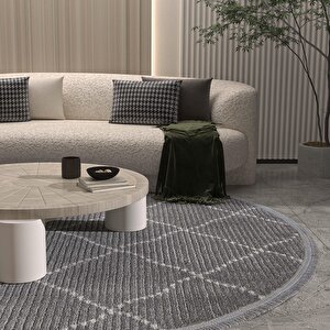Vetrina 3606 Antrasit Yumuşak Halı Kilim Salon Mutfak Koridor Kesme Yuvarlak Makine Halısı 200x200 cm