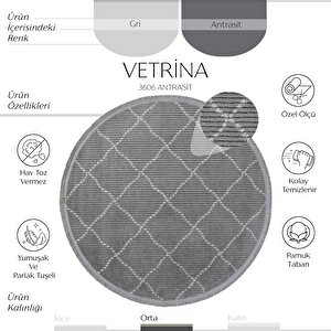 Vetrina 3606 Antrasit Yumuşak Halı Kilim Salon Mutfak Koridor Kesme Yuvarlak Makine Halısı 200x200 cm