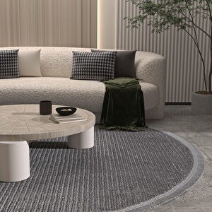 Vetrina 3604 Antrasit Yumuşak Halı Kilim Salon Mutfak Koridor Kesme Yuvarlak Makine Halısı 200x200 cm
