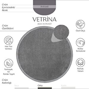Vetrina 3604 Antrasit Yumuşak Halı Kilim Salon Mutfak Koridor Kesme Yuvarlak Makine Halısı 200x200 cm