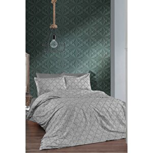 Pamuklu Gri Oryantal 200x220 Cm Çift Kişilik Nevresim Ve 2 Yastık Kılıfı Seti