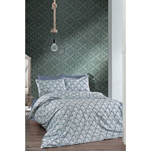 Pamuklu Mavi Oryantal 200x220 Cm Çift Kişilik Nevresim Ve 2 Yastık Kılıfı Seti