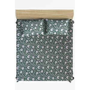 %100 Pamuklu Çiçekli 160x200 + 2*(50x70) Çift Kişilik Lastikli Çarşaf Takımı