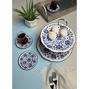 Jamuor Mess Fulya Porselen Katlı Kurabiyelik Ve 6 Lı Çay Tabağı 12cm