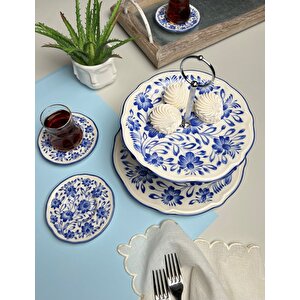 Jamuor Mess Fulya Porselen Katlı Kurabiyelik Ve 6 Lı Çay Tabağı 12cm