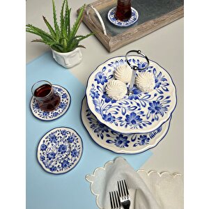 Jamuor Mess Fulya Porselen Katlı Kurabiyelik Ve 6 Lı Çay Tabağı 12cm