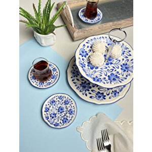 Jamuor Mess Fulya Porselen Katlı Kurabiyelik Ve 6 Lı Çay Tabağı 12cm