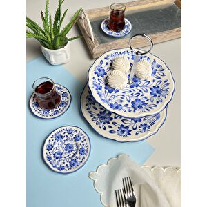 Jamuor Mess Fulya Porselen Katlı Kurabiyelik Ve 6 Lı Çay Tabağı 12cm