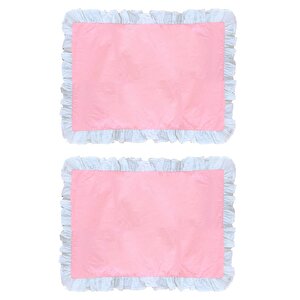 %100 Pamuklu Pembe Beyaz Fırfırlı İki Adet 50x70 Yastık Kılıfı Seti