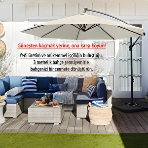 3 Mt 8 Kaburga Full Demir 21 Kg Ekru Bahçe Şemsiyesi Full Set Havuz Şemsiyesi Büyük Şemsiye