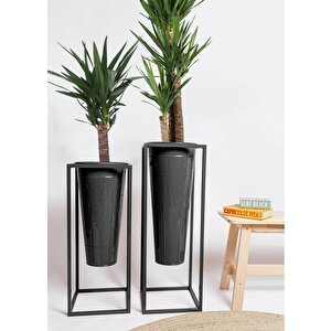 Prizma Vazo & Saksı Siyah 70x30x30 Cm