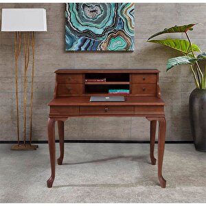 Wooding 100 Cm Çekmeceli Masif Ceviz Raflı Çalışma Masası