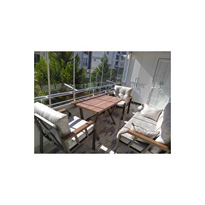 2 1 1 Masa Demonte Bahçe Balkon Mobilyası Sütlü Kahve