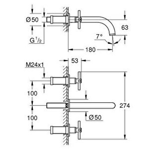 Grohe Atrio 3 Delikli Duvardan Lavabo Bataryası M-boyut - 20661da0
