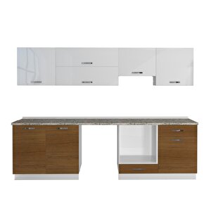 Decoraktiv Elite 280y Mdf Ankastre Fırın Modüllü Hazır Mutfak Dolabı - Tezgah Dahil - Ceviz - Beyaz