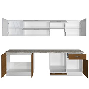 Decoraktiv Elite 280y Mdf Ankastre Fırın Modüllü Hazır Mutfak Dolabı - Tezgah Dahil - Ceviz - Beyaz