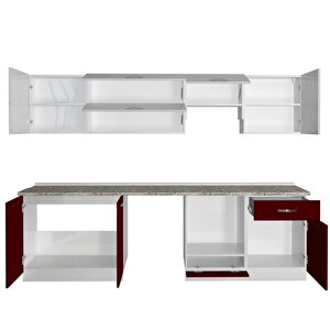 Decoraktiv Elite 280y Mdf Ankastre Fırın Modüllü Hazır Mutfak Dolabı - Tezgah Dahil - Bordo - Beyaz