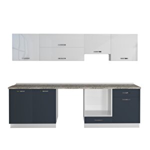 Decoraktiv Elite 280y Mdf Ankastre Fırın Modüllü Hazır Mutfak Dolabı - Tezgah Dahil - Antrasit - Beyaz
