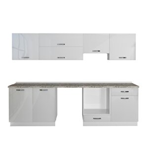 Decoraktiv Elite 280y Mdf Ankastre Fırın Modüllü Hazır Mutfak Dolabı - Tezgah Dahil - Parlak Beyaz
