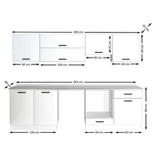 Decoraktiv Elite 280y Mdf Ankastre Fırın Modüllü Hazır Mutfak Dolabı - Tezgah Dahil - Parlak Beyaz