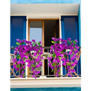 Yapay Çiçek Mor Begonvil Küpeşte Askılı Saksıda Balkon Çiçeği Çiçek Sepeti