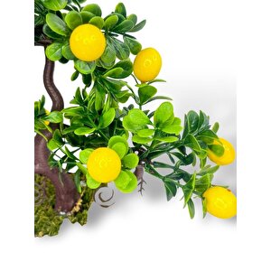 Bonsai Limon Ağacı Dekoratif Yapay Ağaç Yeşil Bonzai 28*23 Cm Siyah Kare Saksıda