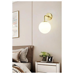 Modern Tasarım Tak Çalıştır Pilli Aplik Eskitme Gold Duvar Pilli Aplik Beyaz Opal Cam