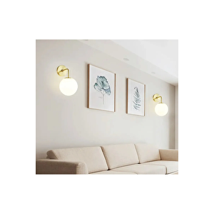 Modern Tasarım Tak Çalıştır Pilli Aplik Eskitme Gold Duvar Pilli Aplik Beyaz Opal Cam
