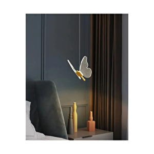 Modern Sarkıt Tekli Led Avize Kelebek Avize Butterfly Gold Sarı