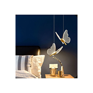Modern Sarkıt Tekli Led Avize Kelebek Avize Butterfly Gold Sarı
