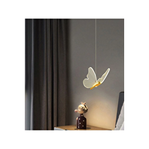 Modern Sarkıt Tekli Led Avize Kelebek Avize Butterfly Gold Sarı