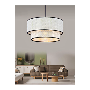 Modern Iskandinav Nordic Beyaz Hazeran Salon Mutfak Oturma Odası Avize Hasır Rattan Çift Katlı
