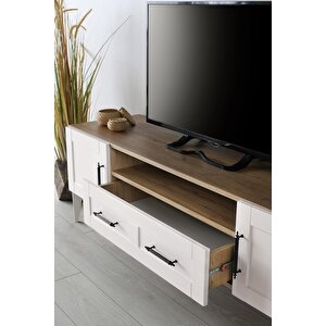 Çakıl Mdf Modern Çekmeceli Tv Sehpası 160cm Meşe